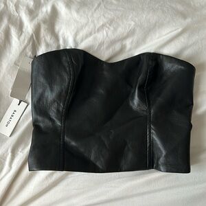Aritzia Babaton Black pleather tube top with zip